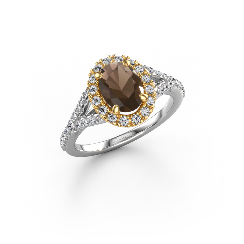 Afbeelding van Verlovingsring Kimber OVL 585 witgoud Rookkwarts 8x6 mm