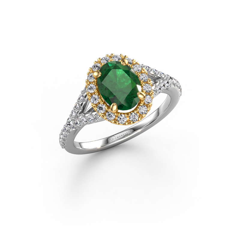 Image of Engagement ring Kimber OVL 585 white gold Emerald 8x6 mm