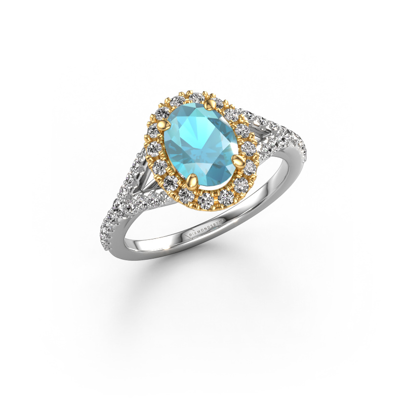 Image of Engagement ring Kimber OVL 585 white gold Blue topaz 8x6 mm