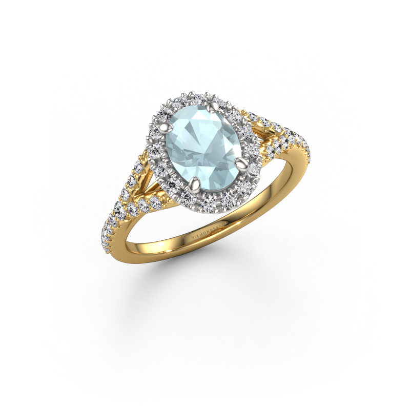 Image de Bague de fiançailles Kimber OVL 585 or jaune Aigue-marine 8x6 mm