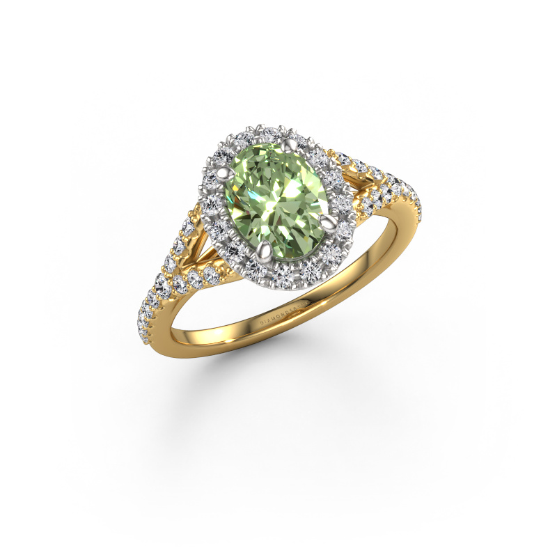 Image of Engagement ring Kimber OVL 585 gold Green lab grown diamond 8x6 mm