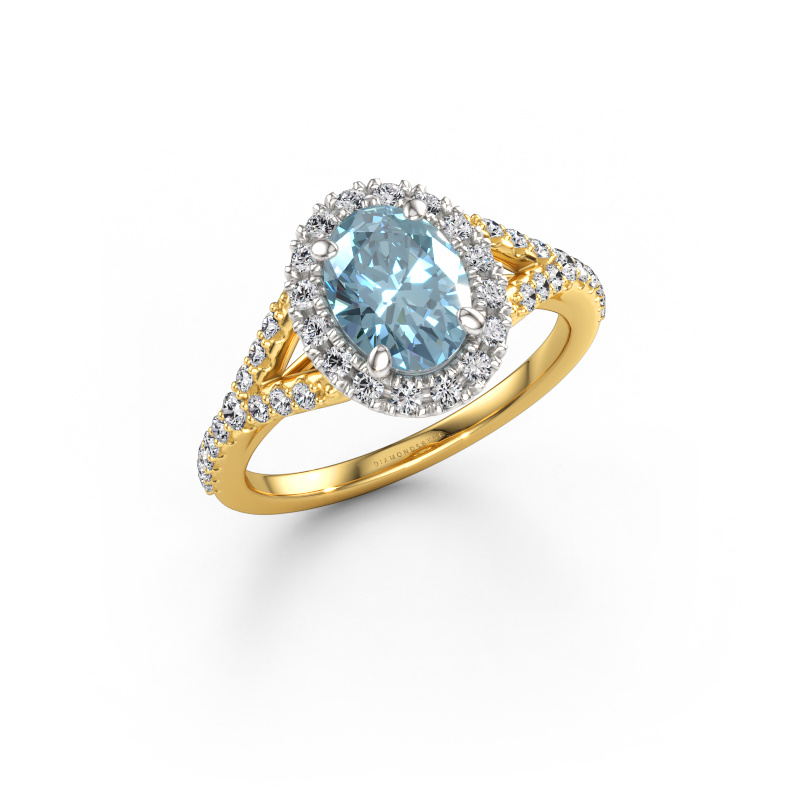 Image of Engagement ring Kimber OVL 585 gold Blue lab grown diamond 8x6 mm