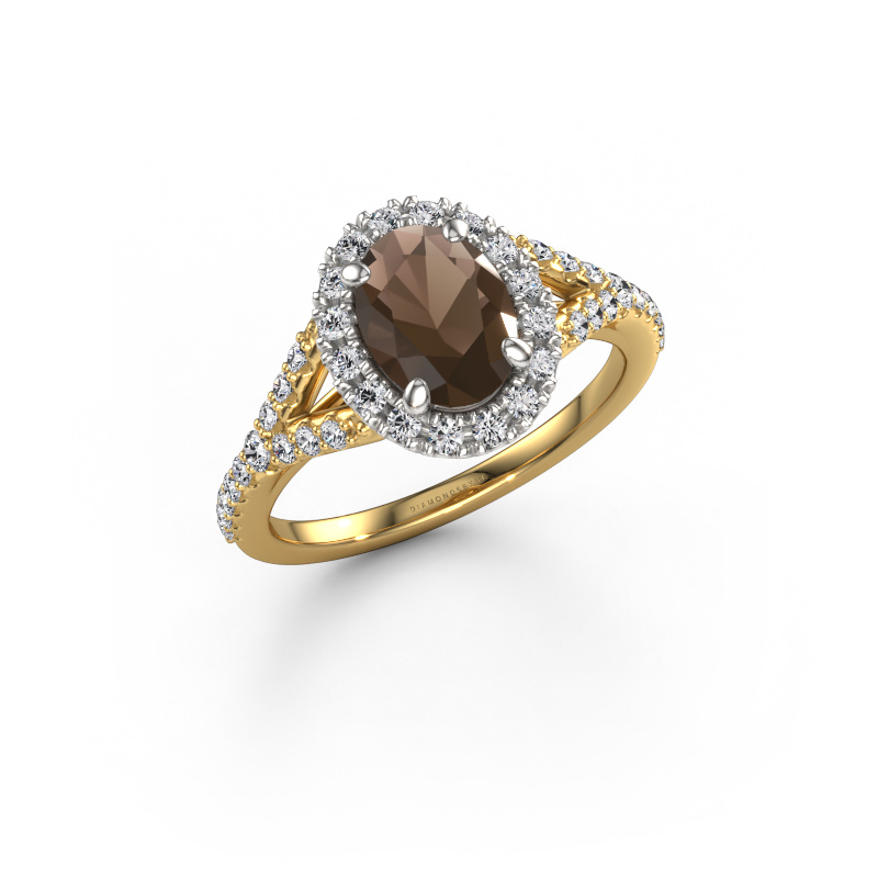 Image of Engagement ring Kimber OVL 585 gold Smokey quartz 8x6 mm