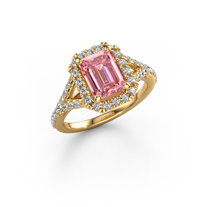 Image of Engagement ring Kimber EME 585 gold Pink lab grown diamond 8x6 mm