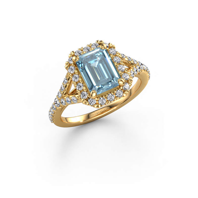 Image of Engagement ring Kimber EME 585 gold Blue lab grown diamond 8x6 mm
