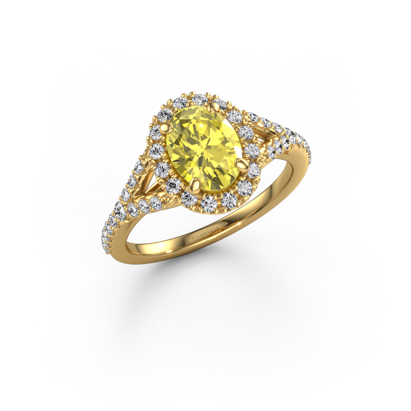 Image of Engagement ring Kimber OVL 585 gold Yellow lab grown diamond 8x6 mm