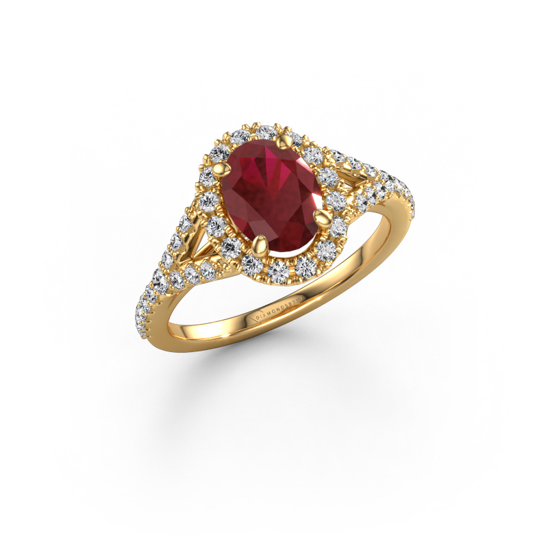 Image of Engagement ring Kimber OVL 585 gold Ruby 8x6 mm