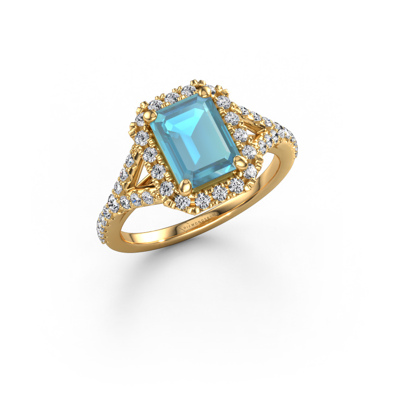 Image of Engagement ring Kimber EME 585 gold Blue topaz 8x6 mm