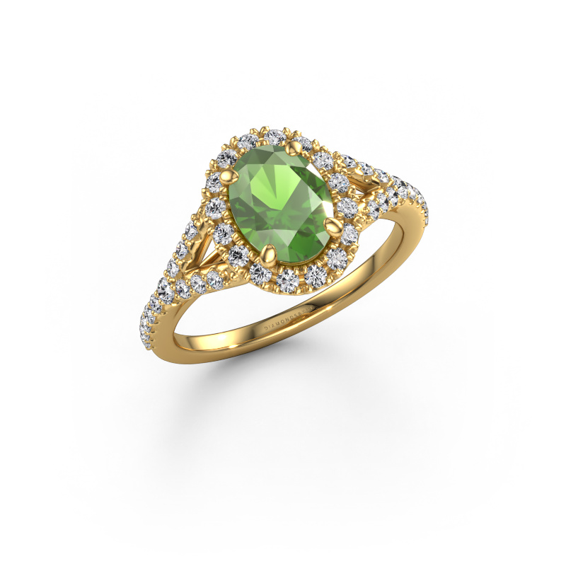 Image of Engagement ring Kimber OVL 585 gold Tourmaline green 8x6 mm