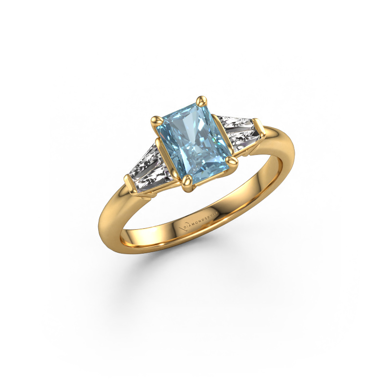 Image of Engagement ring Kina RAD 585 gold Blue lab grown diamond 7x5 mm