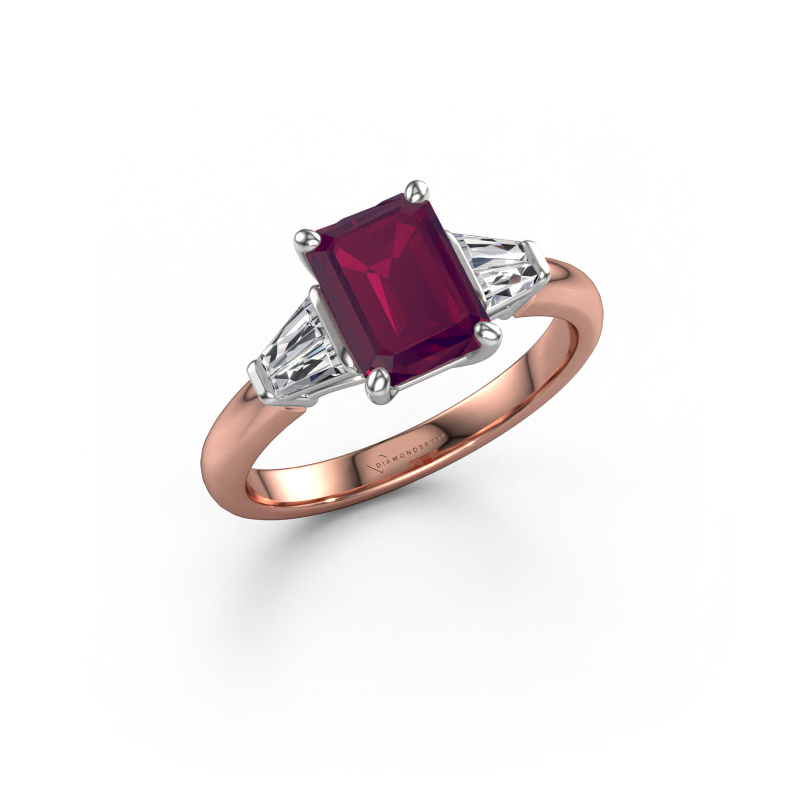 Image of Engagement ring Kina EME 585 rose gold Rhodolite 8x6 mm