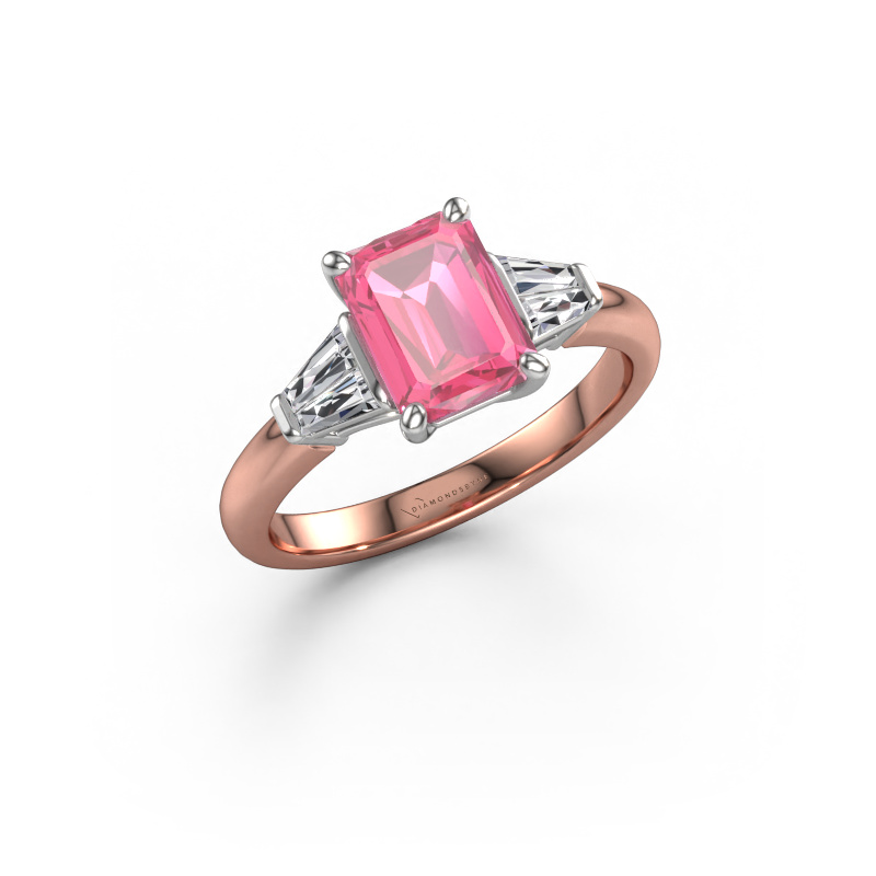 Afbeelding van Verlovingsring Kina EME 585 rosé goud Roze saffier 8x6 mm