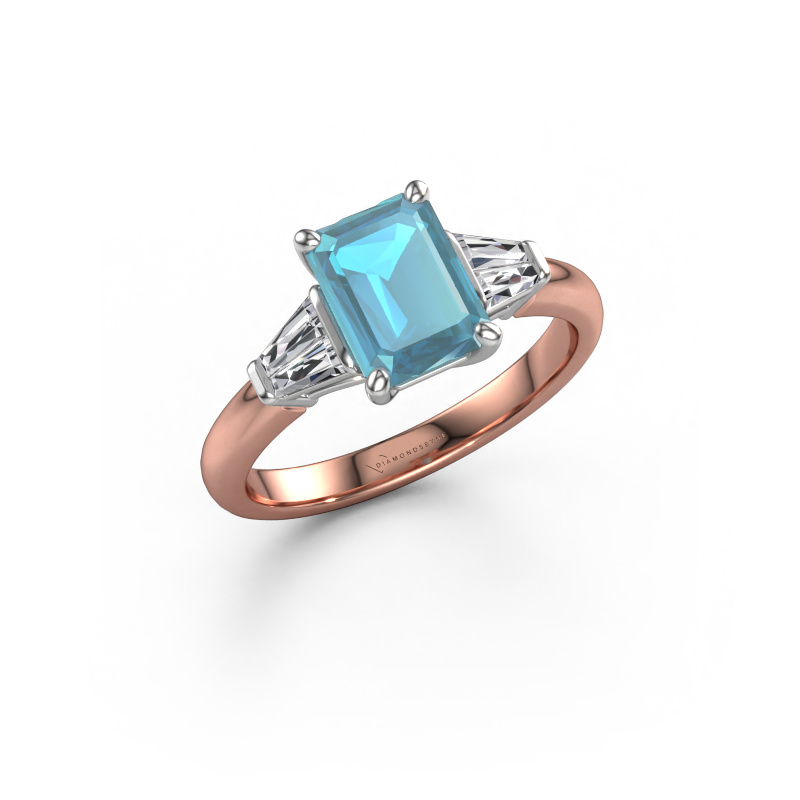 Image of Engagement ring Kina EME 585 rose gold Blue topaz 8x6 mm