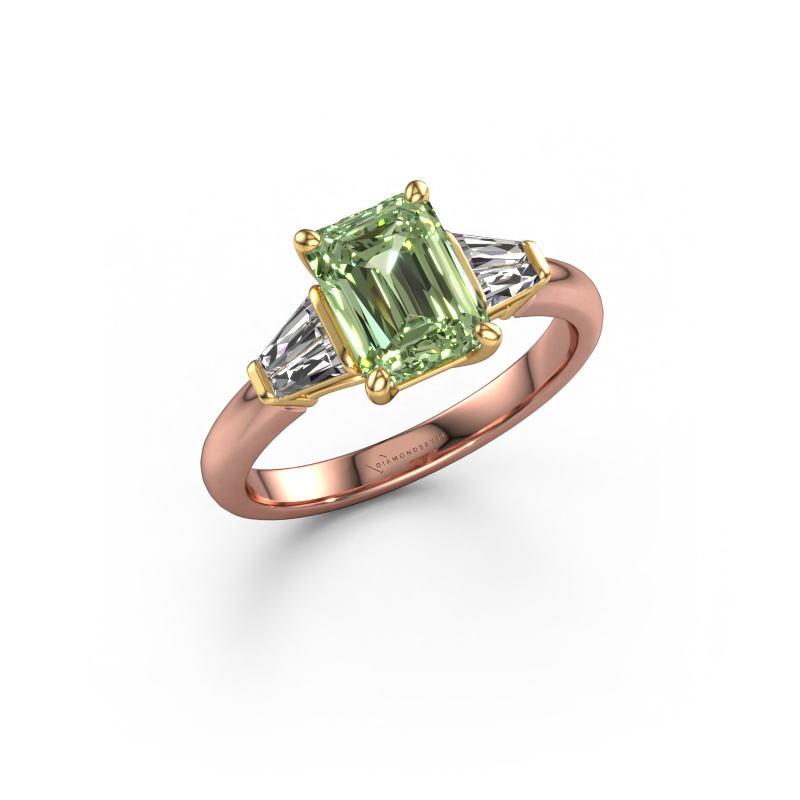 Image of Engagement ring Kina EME 585 rose gold Green lab grown diamond 8x6 mm