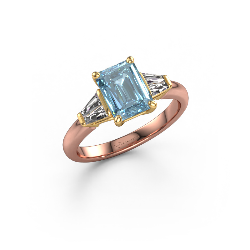 Image of Engagement ring Kina EME 585 rose gold Blue lab grown diamond 8x6 mm