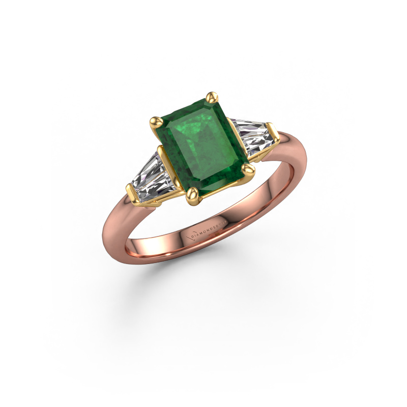 Image of Engagement ring Kina EME 585 rose gold Emerald 8x6 mm