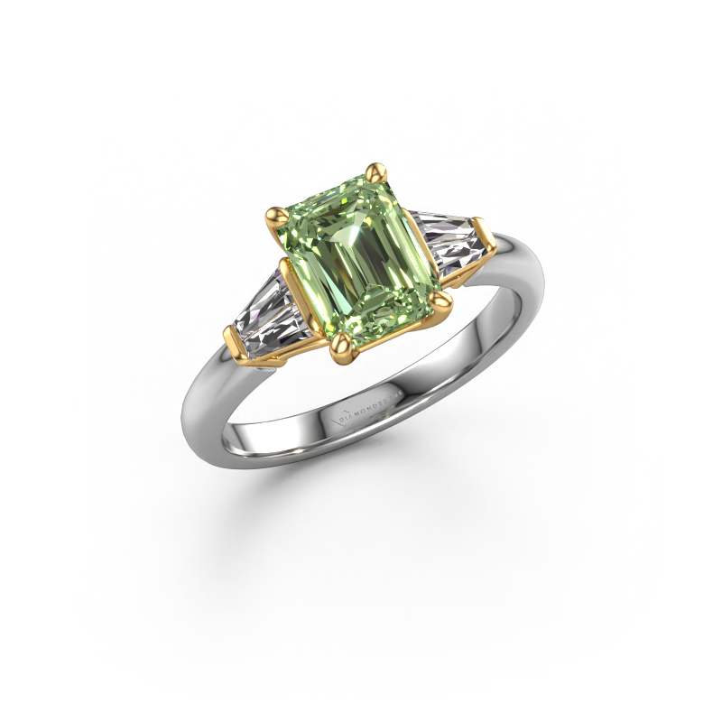 Image of Engagement ring Kina EME 585 white gold Green lab grown diamond 8x6 mm