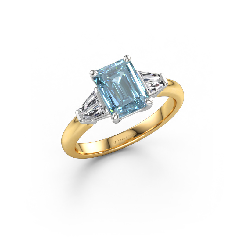 Image of Engagement ring Kina EME 585 gold Blue lab grown diamond 8x6 mm