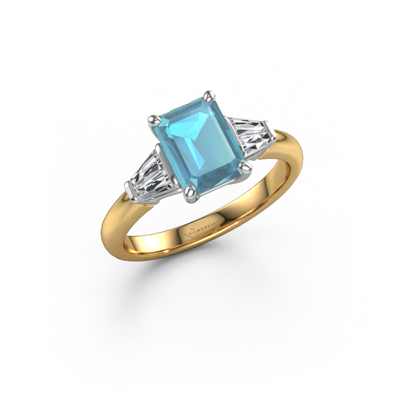 Afbeelding van Verlovingsring Kina EME 585 goud Blauw topaas 8x6 mm