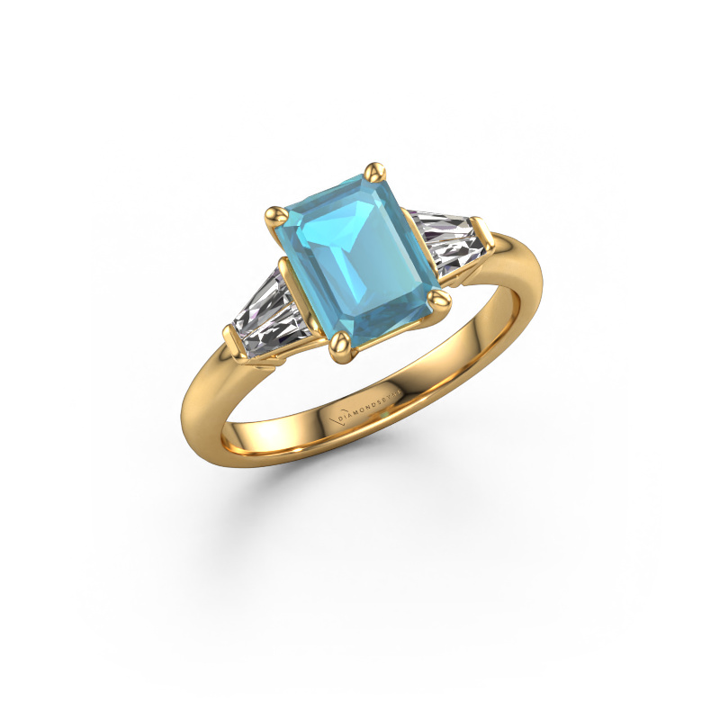Image de Bague de fiançailles Kina EME 585 or jaune Topaze bleue 8x6 mm