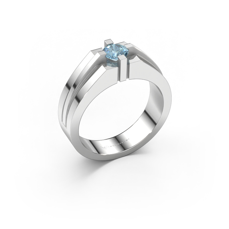 Image de Bague pour homme Kiro 585 or blanc Diamant synthétique bleu 5 mm