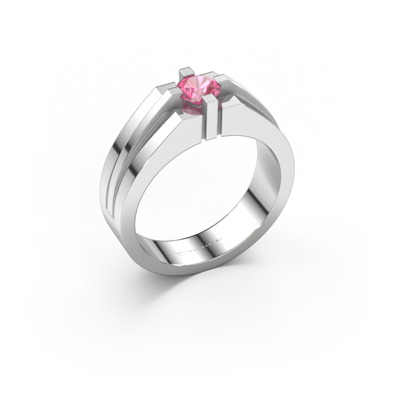 Image de Bague pour homme Kiro 585 or blanc Saphir rose 5 mm
