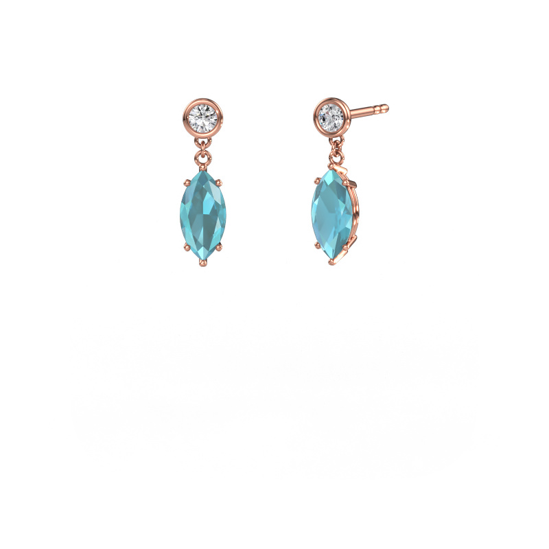 Image de Pendants d'oreilles Lacey MRQ 585 or rose Topaze bleue 10x5 mm