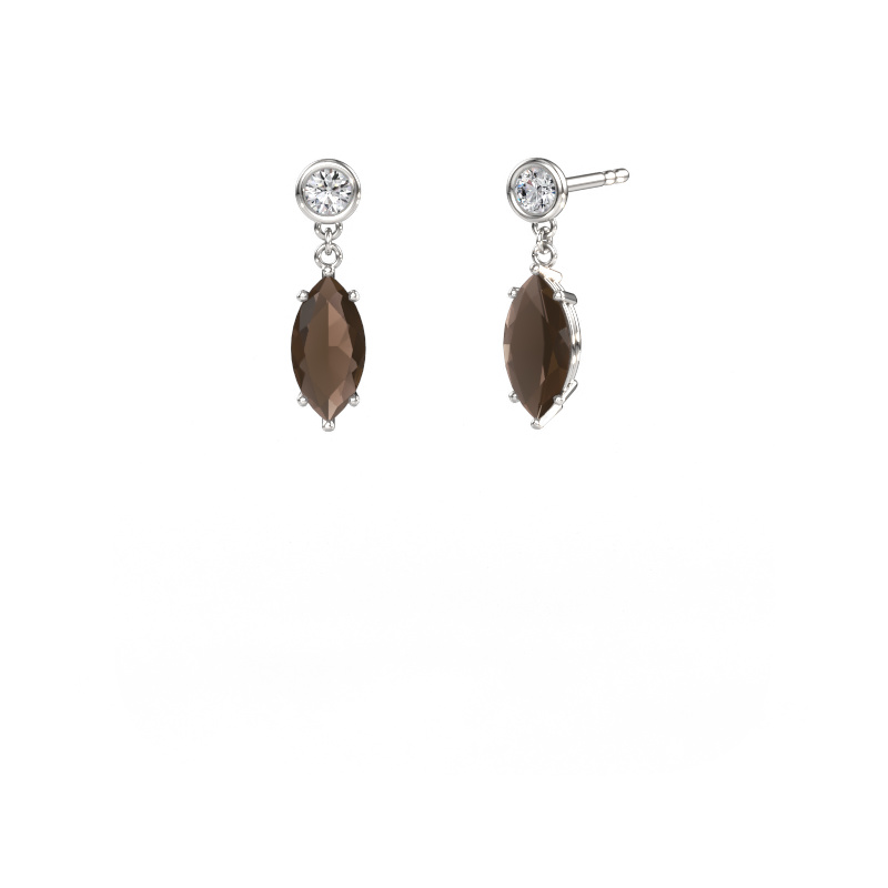 Image of Drop earrings Lacey MRQ 585 white gold Smokey quartz 10x5 mm