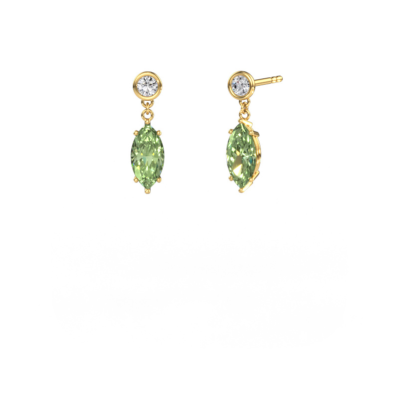 Image of Drop earrings Lacey MRQ 585 gold Green lab grown diamond 10x5 mm