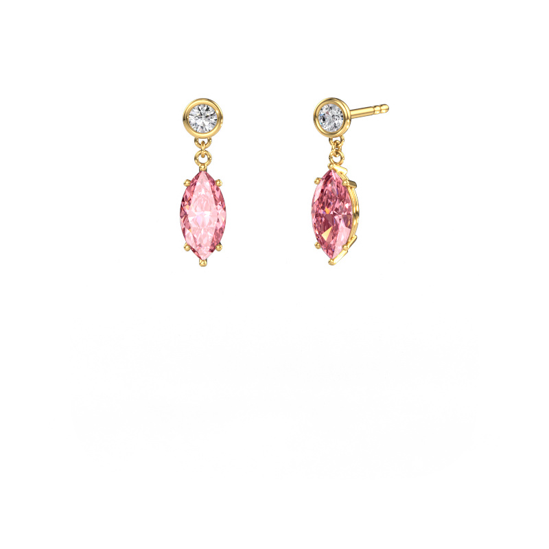 Image of Drop earrings Lacey MRQ 585 gold Pink lab grown diamond 10x5 mm