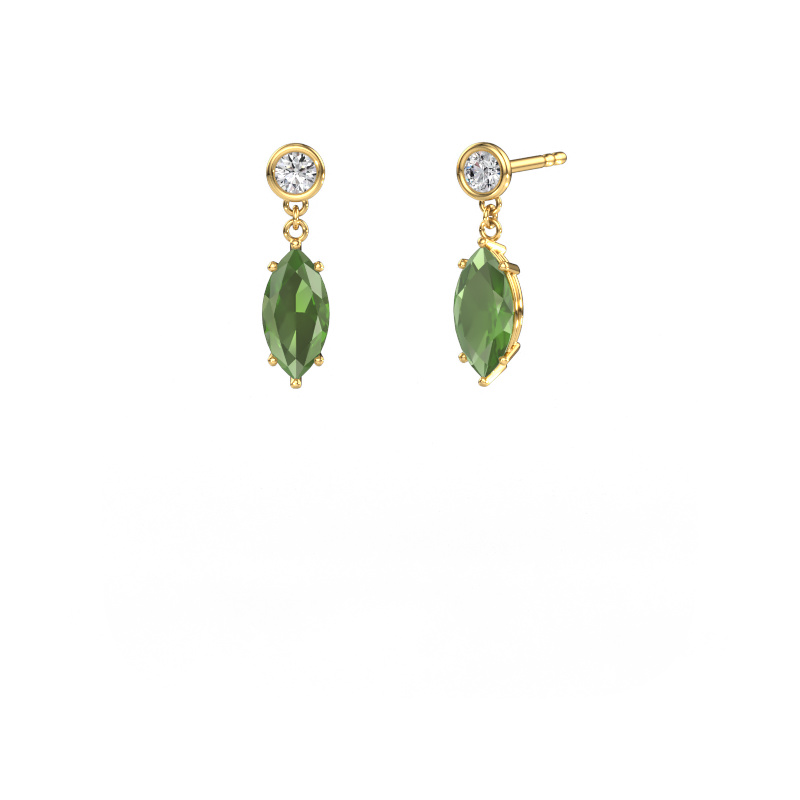 Image of Drop earrings Lacey MRQ 585 gold Tourmaline green 10x5 mm