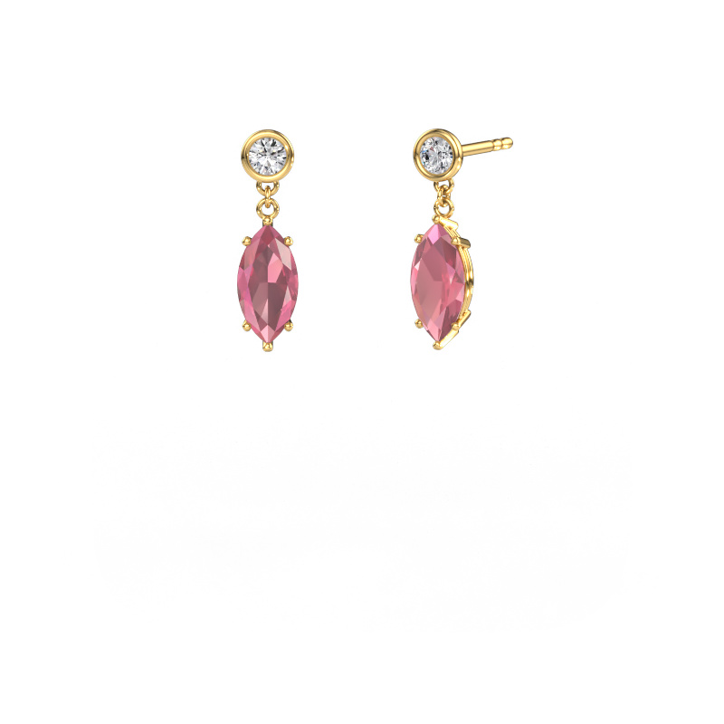 Image of Drop earrings Lacey MRQ 585 gold Tourmaline pink 10x5 mm