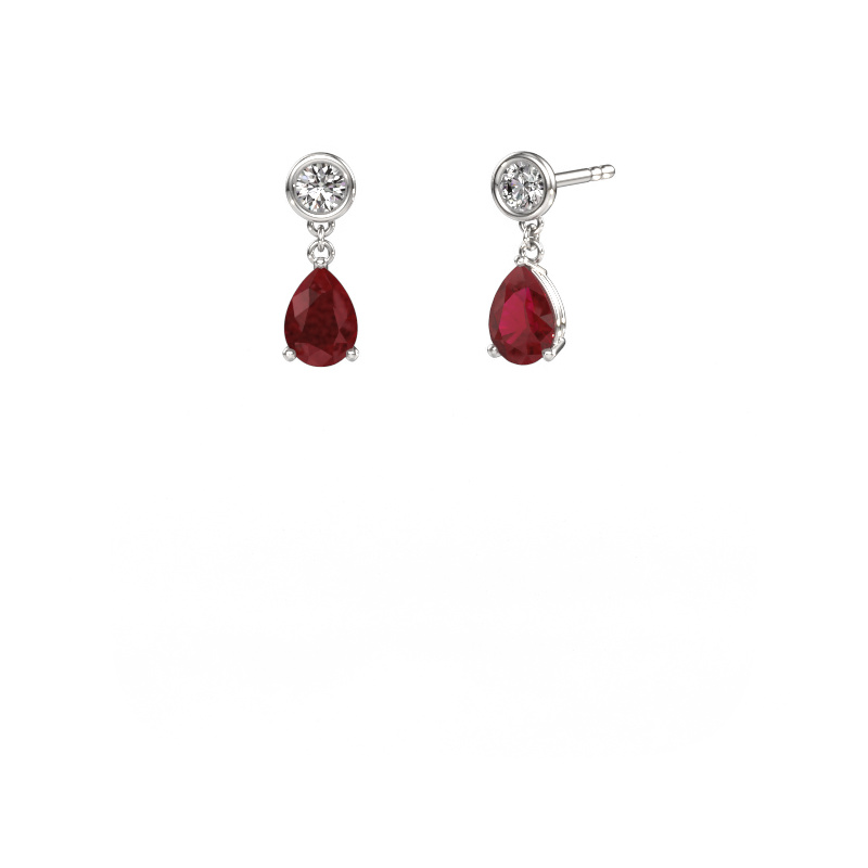 Image de Pendants d'oreilles Lacey 585 or blanc Rubis 7x5 mm