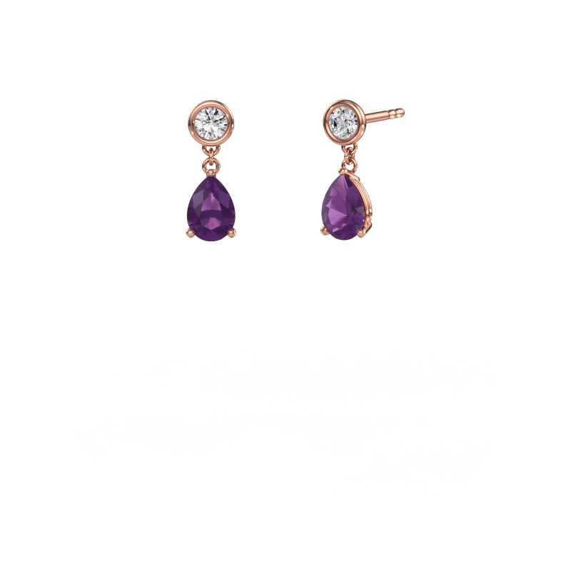 Image of Drop earrings Lacey 585 rose gold Amethyst 7x5 mm