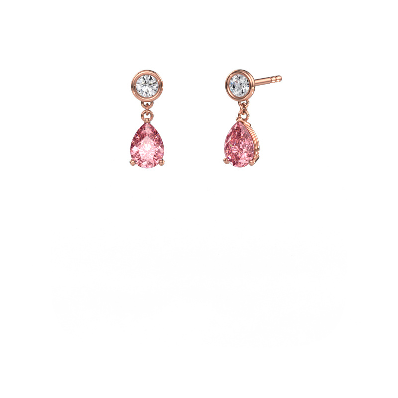 Afbeelding van Oorhangers Lacey 585 rosé goud Roze lab grown diamant 7x5 mm