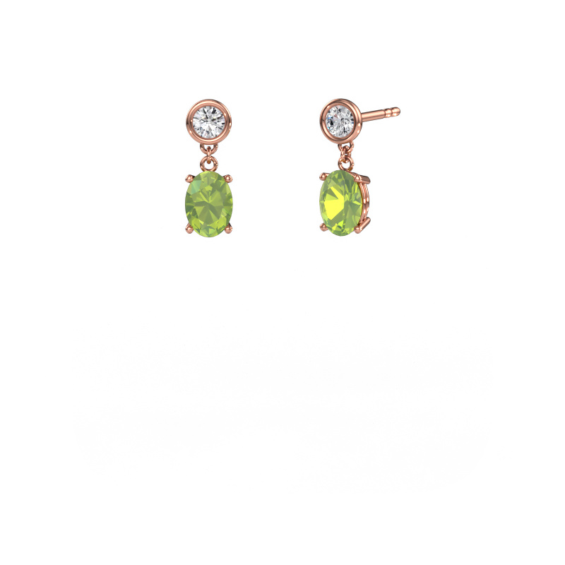 Image of Drop earrings Lacey OVL 585 rose gold Peridot 7x5 mm