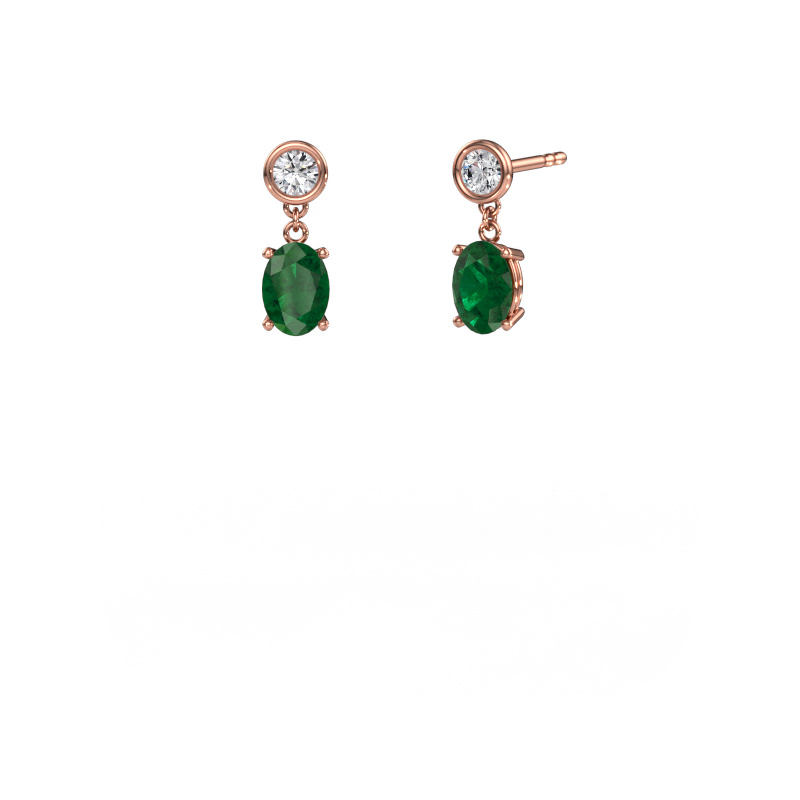 Image de Pendants d'oreilles Lacey OVL 585 or rose Emeraude 7x5 mm