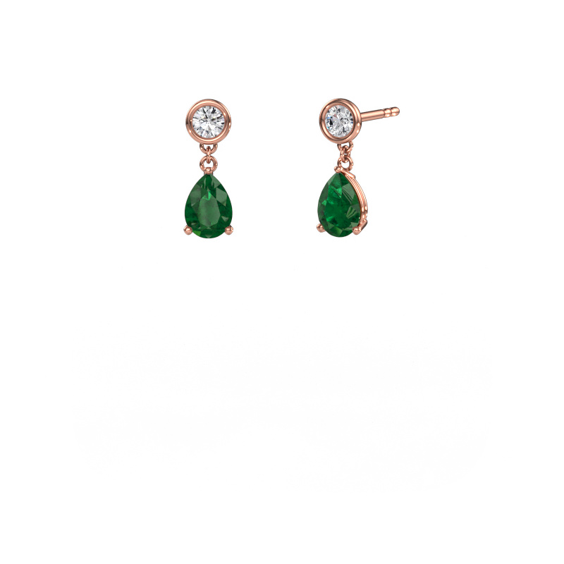 Image of Drop earrings Lacey 585 rose gold Emerald 7x5 mm
