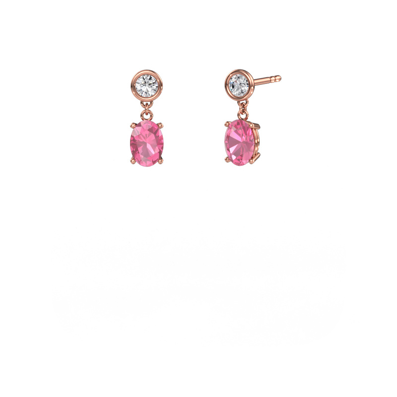 Image de Pendants d'oreilles Lacey OVL 585 or rose Saphir rose 7x5 mm