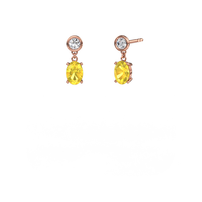 Image de Pendants d'oreilles Lacey OVL 585 or rose Saphir jaune 7x5 mm