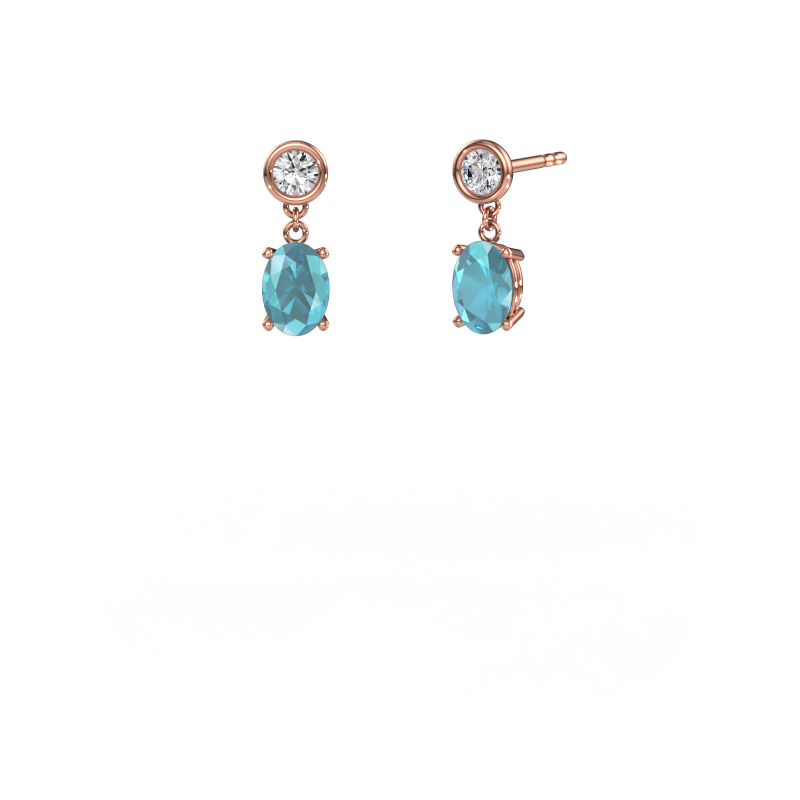 Image de Pendants d'oreilles Lacey OVL 585 or rose Topaze bleue 7x5 mm