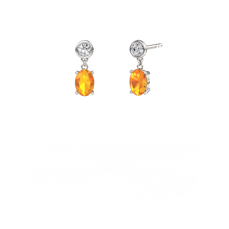 Image of Drop earrings Lacey OVL 585 white gold Citrin 7x5 mm