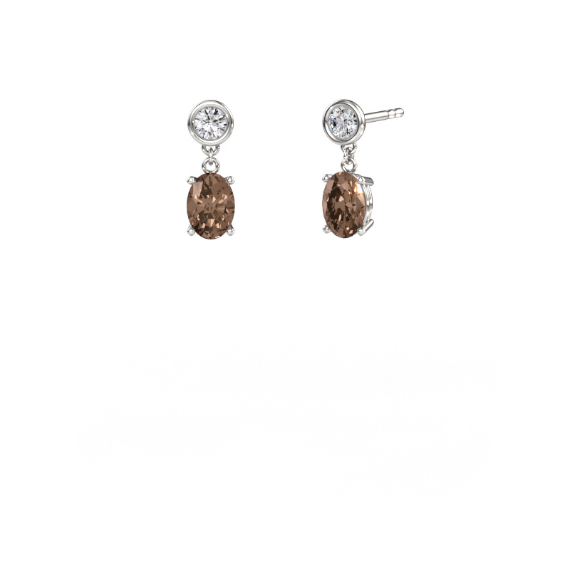 Image of Drop earrings Lacey OVL 585 white gold Brown diamond 1.70 crt