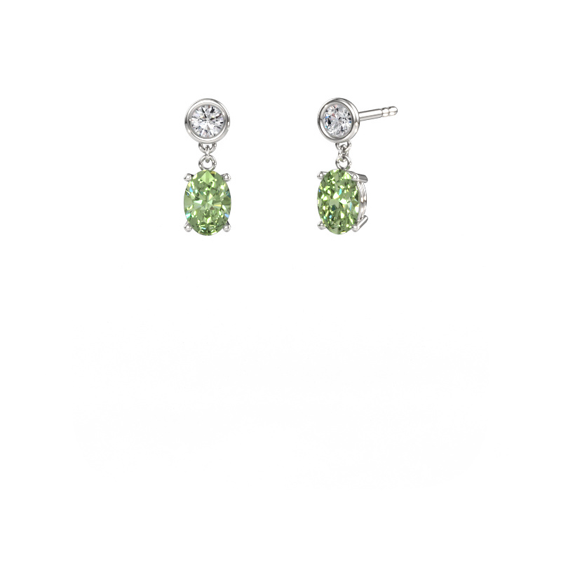 Image of Drop earrings Lacey OVL 950 platinum Green lab grown diamond 7x5 mm