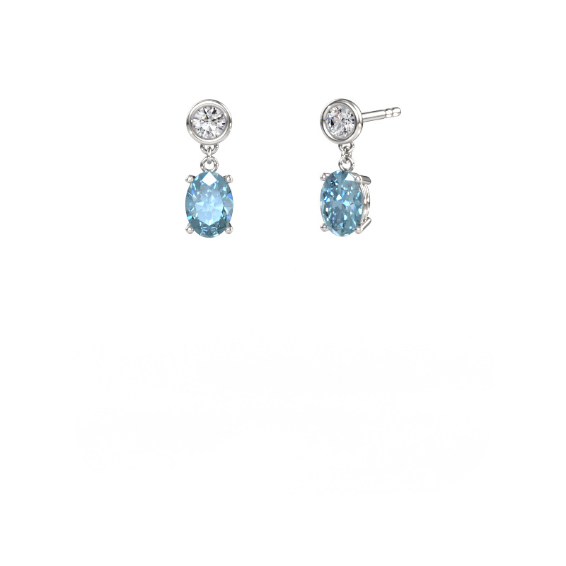 Image of Drop earrings Lacey OVL 950 platinum Blue lab grown diamond 7x5 mm