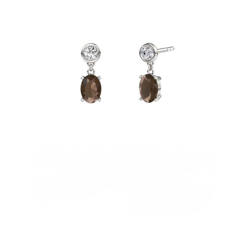 Image of Drop earrings Lacey OVL 950 platinum Smokey quartz 7x5 mm