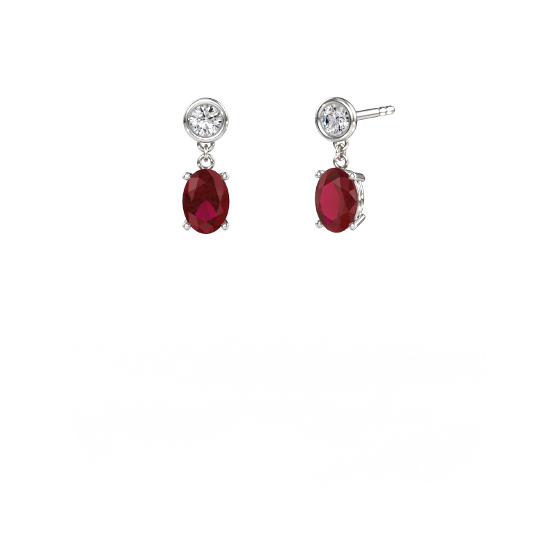 Image de Pendants d'oreilles Lacey OVL 585 or blanc Rubis 7x5 mm