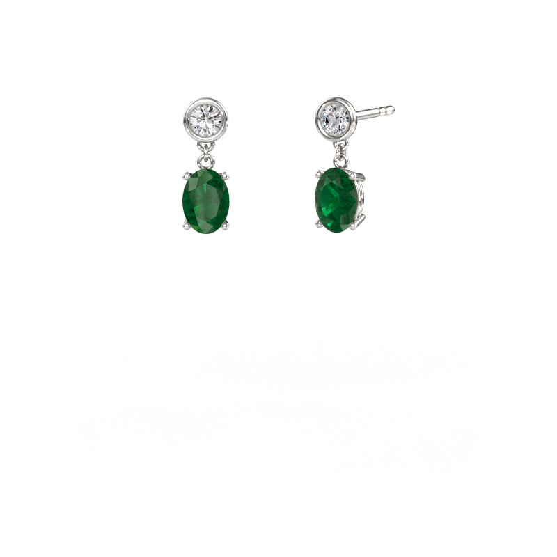 Image de Pendants d'oreilles Lacey OVL 950 platine Emeraude 7x5 mm