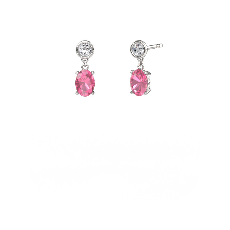 Image de Pendants d'oreilles Lacey OVL 585 or blanc Saphir rose 7x5 mm