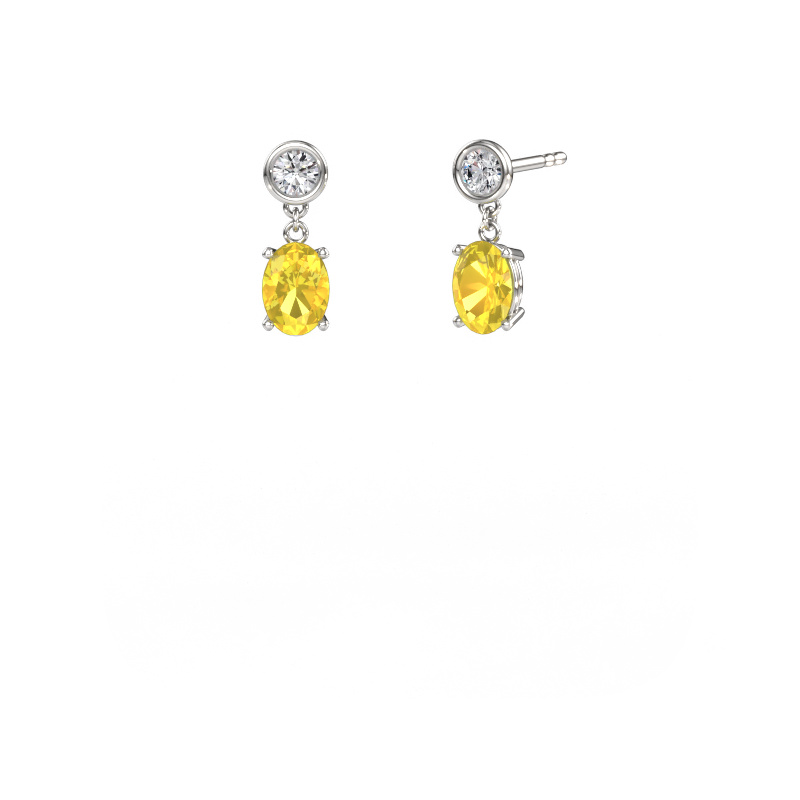 Image de Pendants d'oreilles Lacey OVL 585 or blanc Saphir jaune 7x5 mm